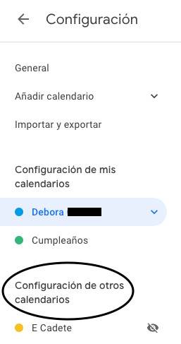 Mis calendarios en Google Calendar