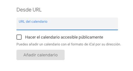 Añadir calendario desde URL en Google